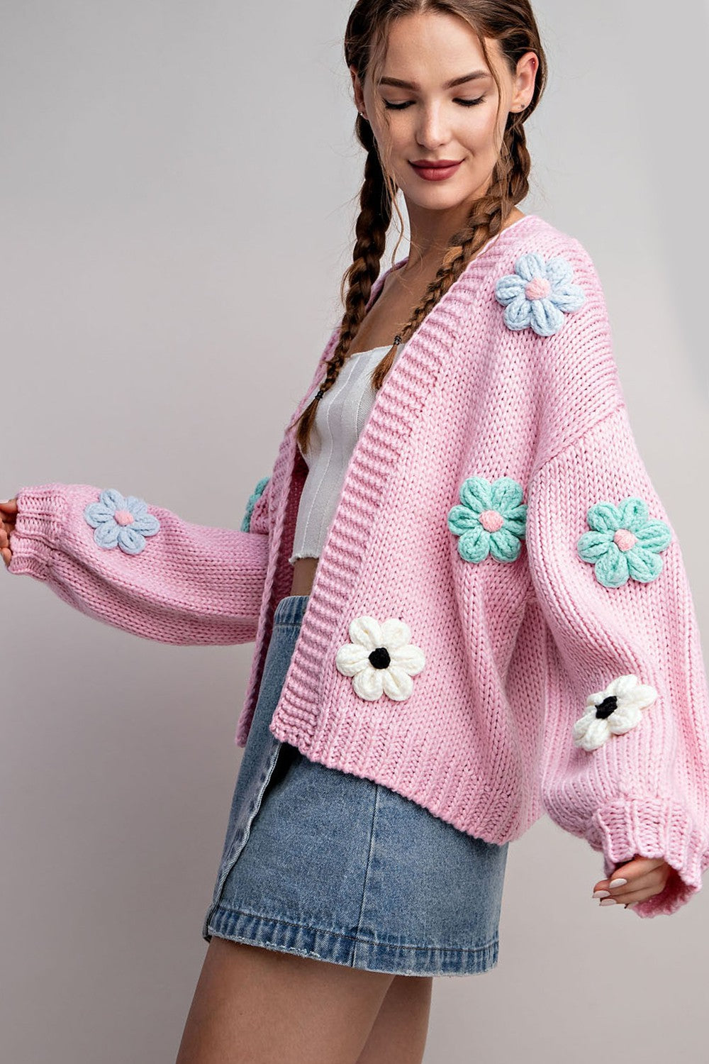 Mary 3D Floral Cardigan (Pink)