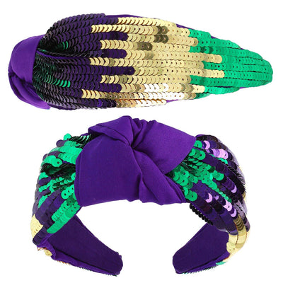 Mardi Gras Tricolor Sequin Top Knotted Headband