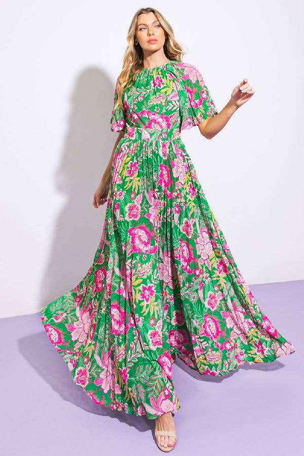 Evelyn Maxi Dress (Green/Pink)