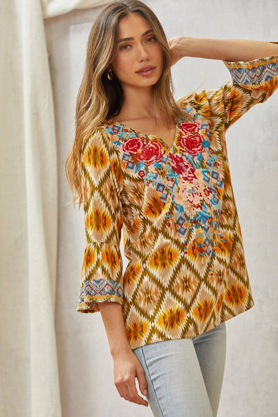 Molly Printed Bell Sleeve Top