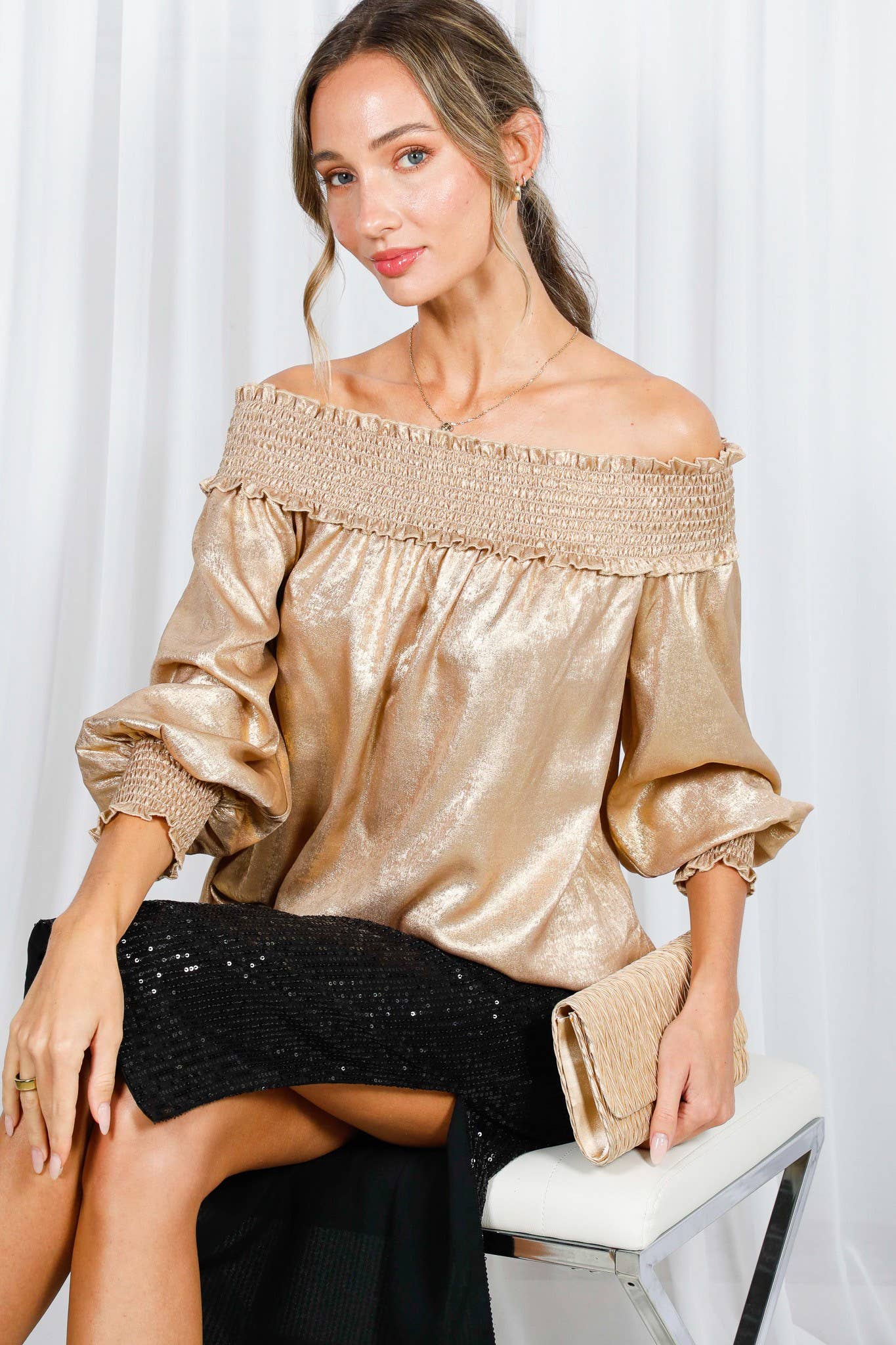 Vivianne Metallic Off-The-Shoulder Top