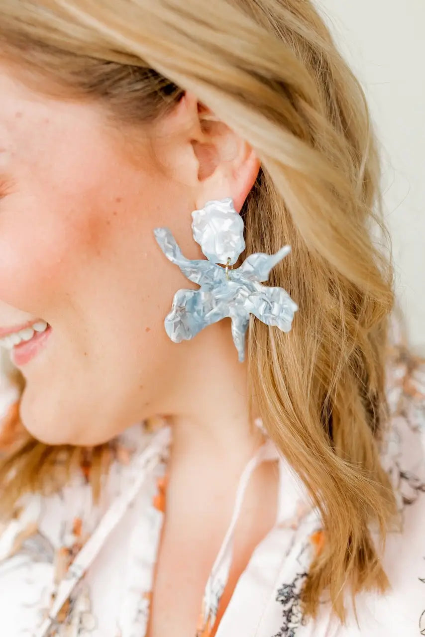 Flower Earrings (Dolphin Blue)