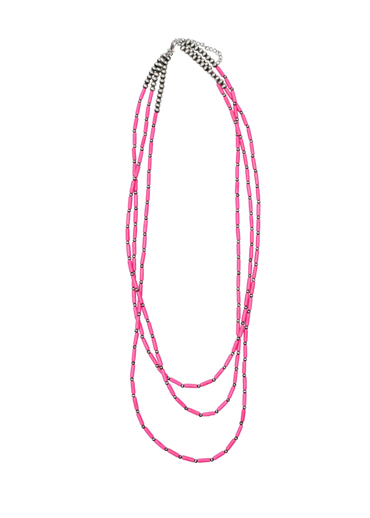 Three Strand Pink Tube Bead Necklace