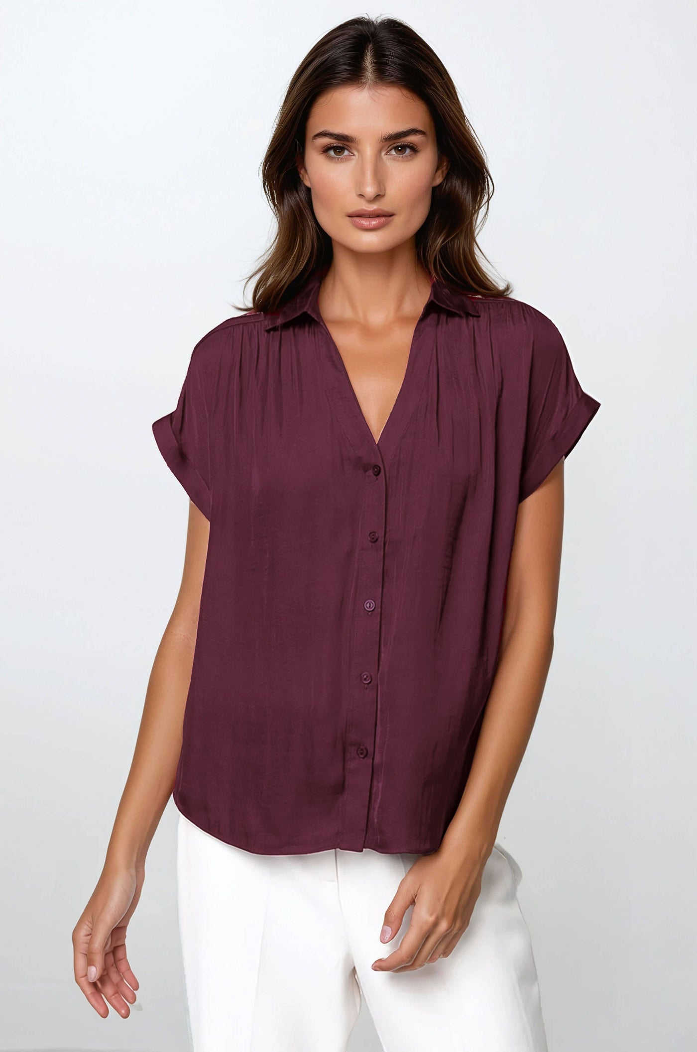 Staci Short Sleeve Top (Wine)