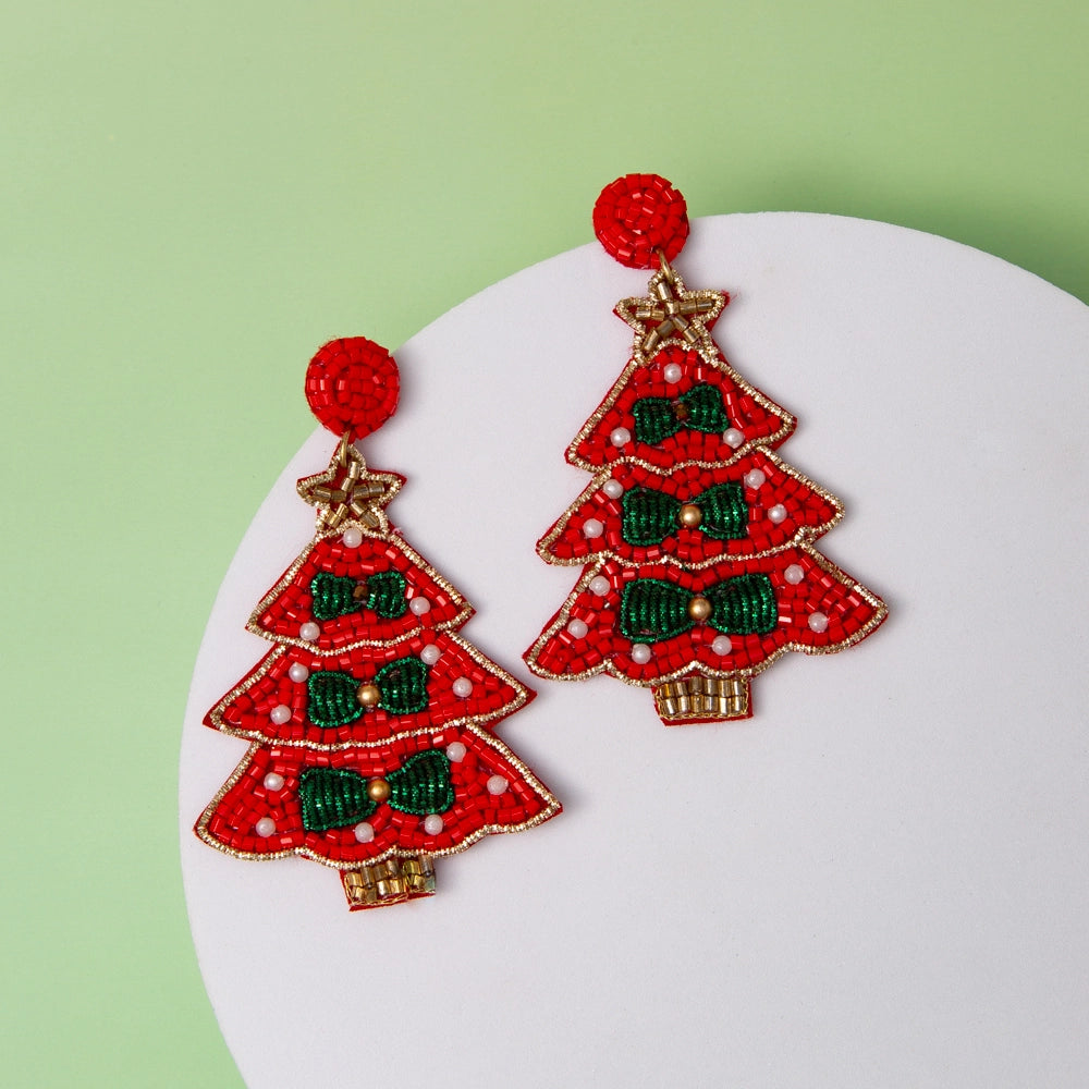 Christmas Tree Beaded Dangle Earrings