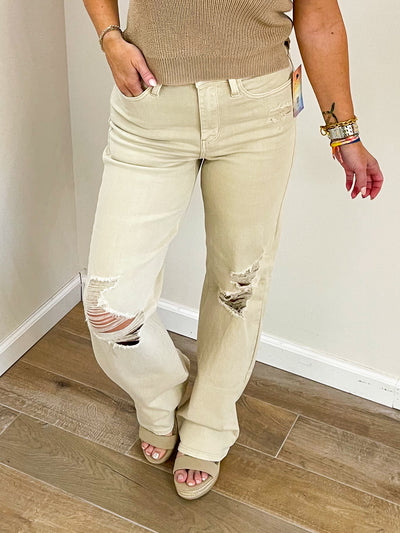 Sand Castle Distressed Straight Jeans