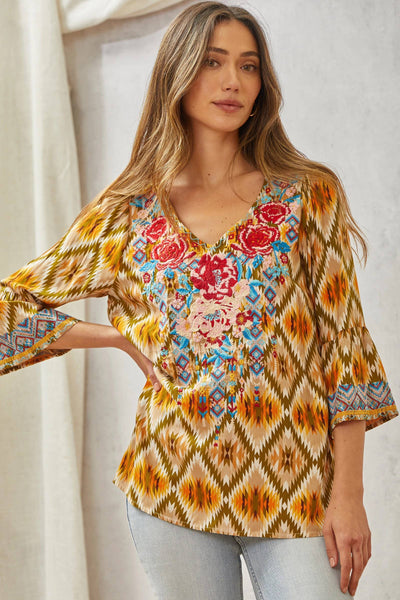 Molly Printed Bell Sleeve Top