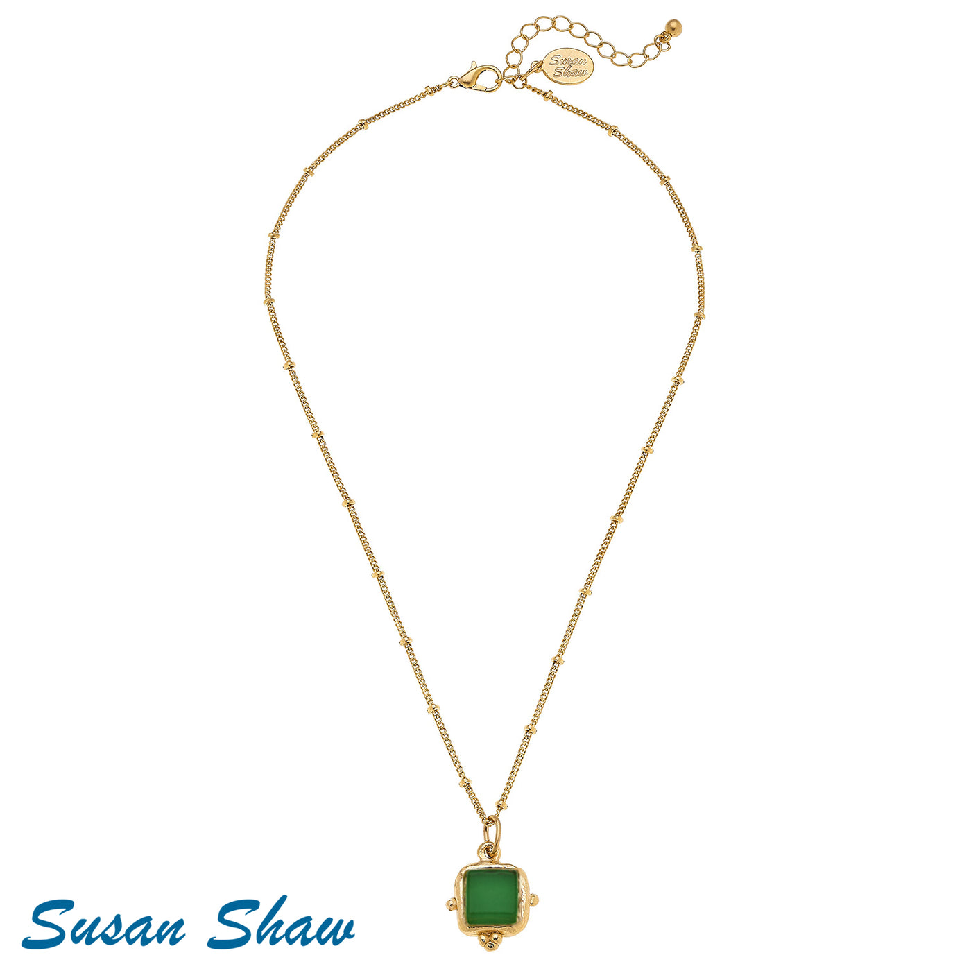 SS Square Necklace (Emerald)