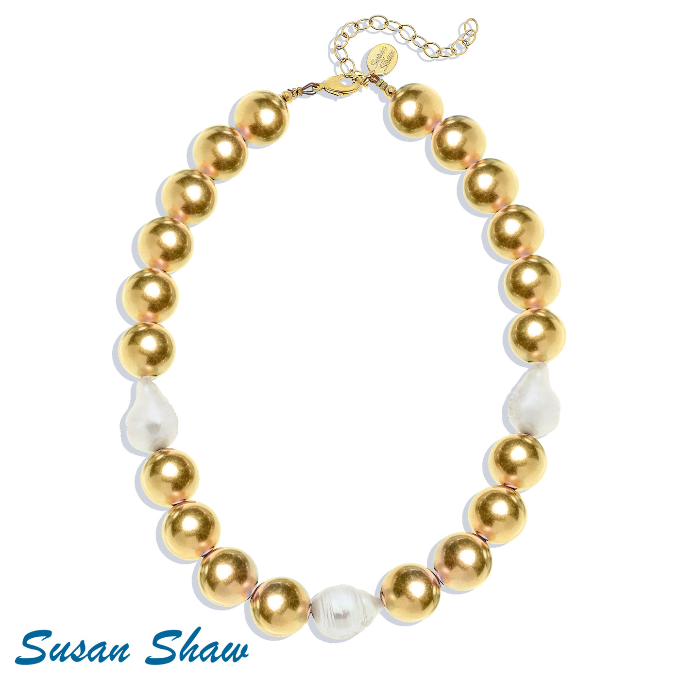 SS Gold Ball & Pearl Necklace