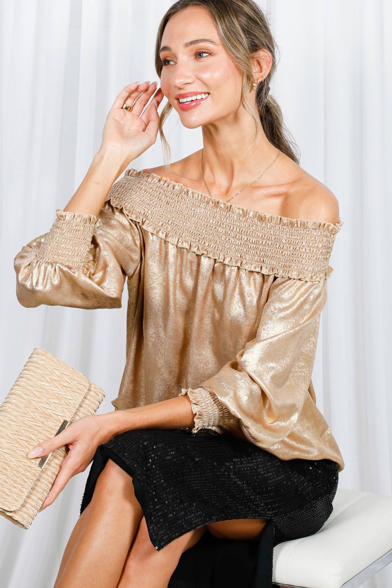 Vivianne Metallic Off-The-Shoulder Top