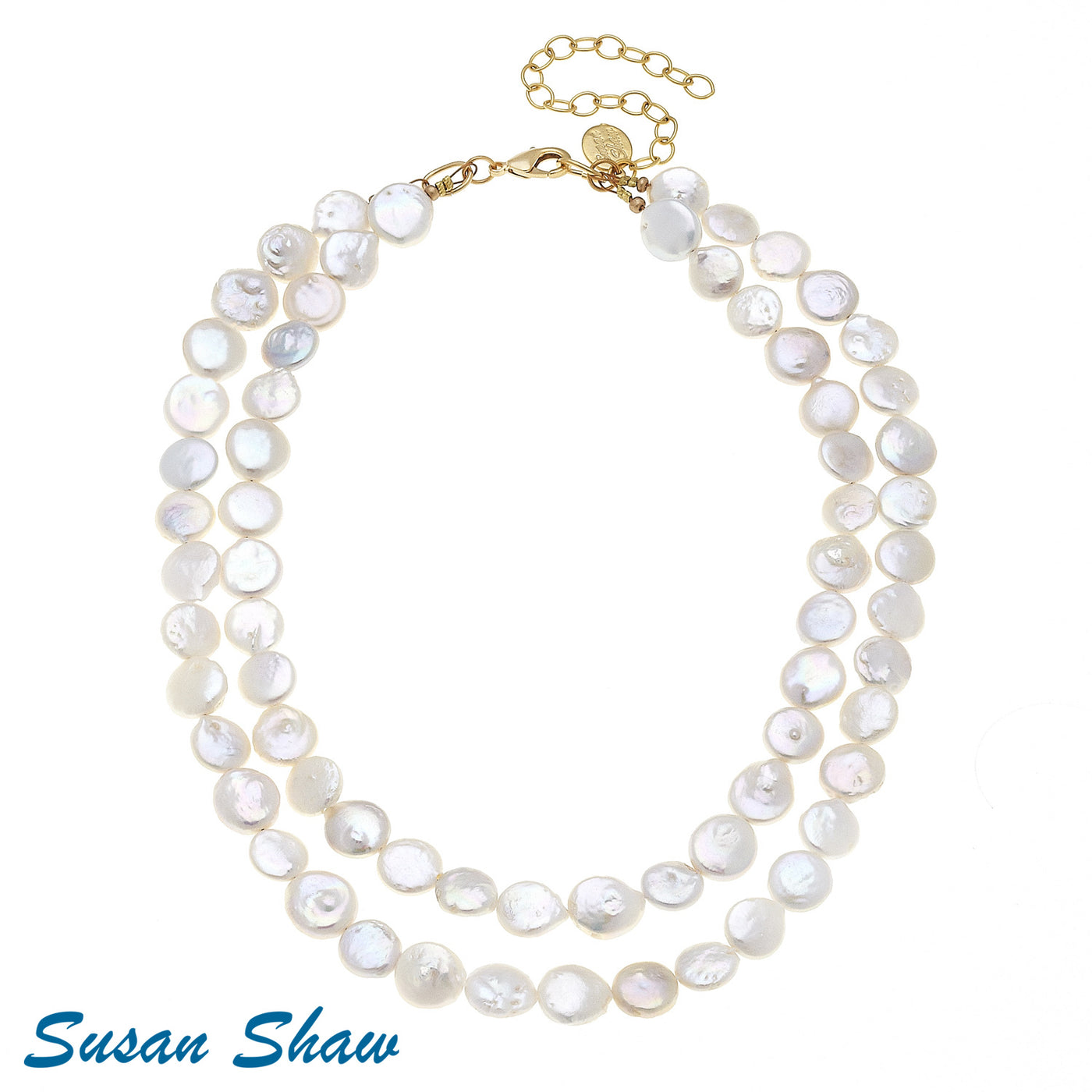 SS Two Row Coin Pearl Necklace
