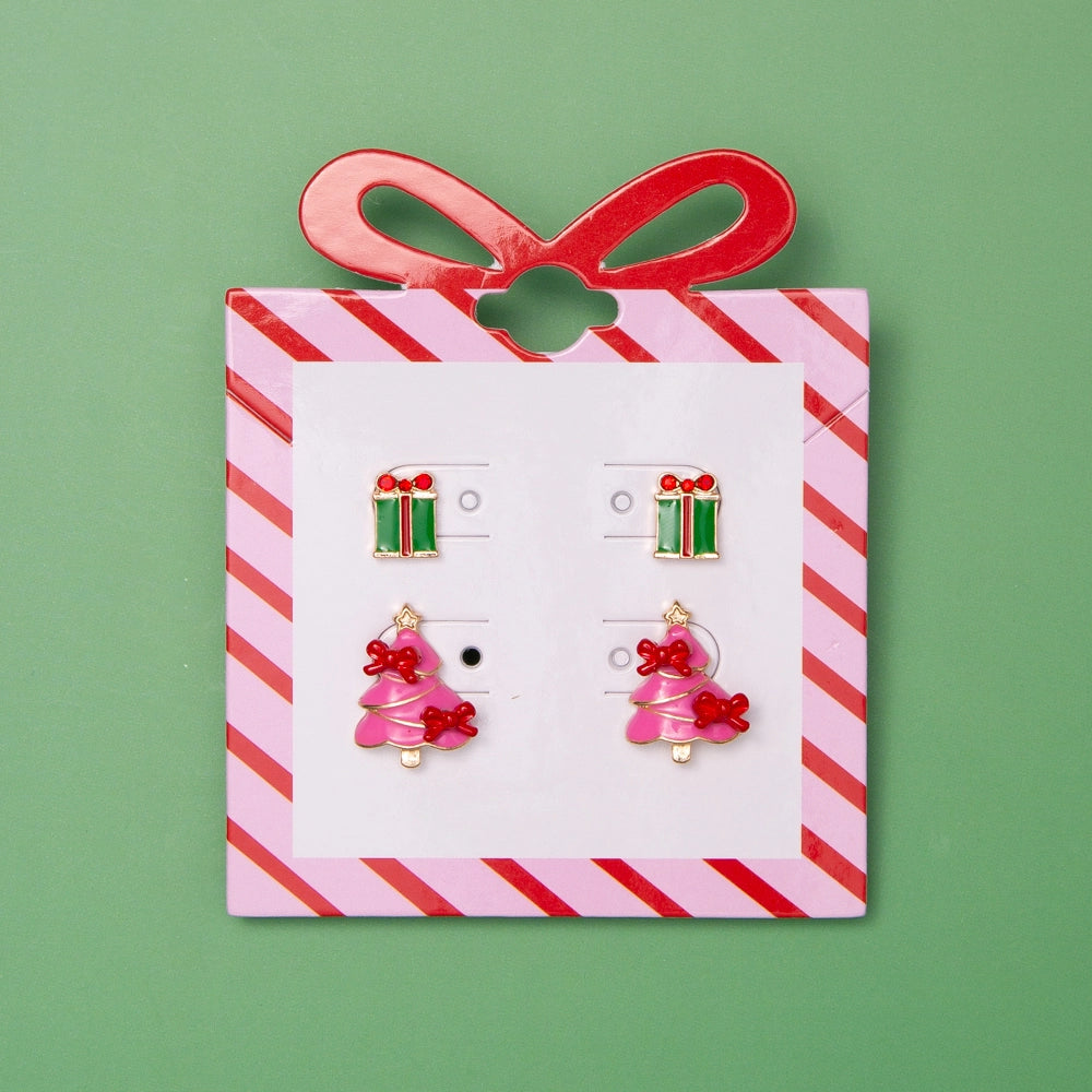 Christmas Tree & Present Enamel Post Earrings
