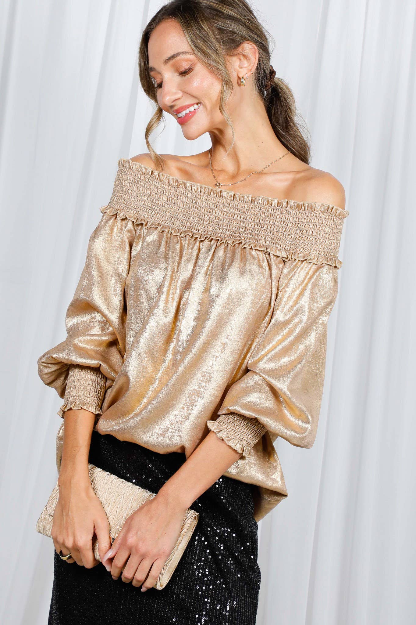Vivianne Metallic Off-The-Shoulder Top