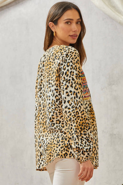 Isabel Leopard Print Embroidery Top