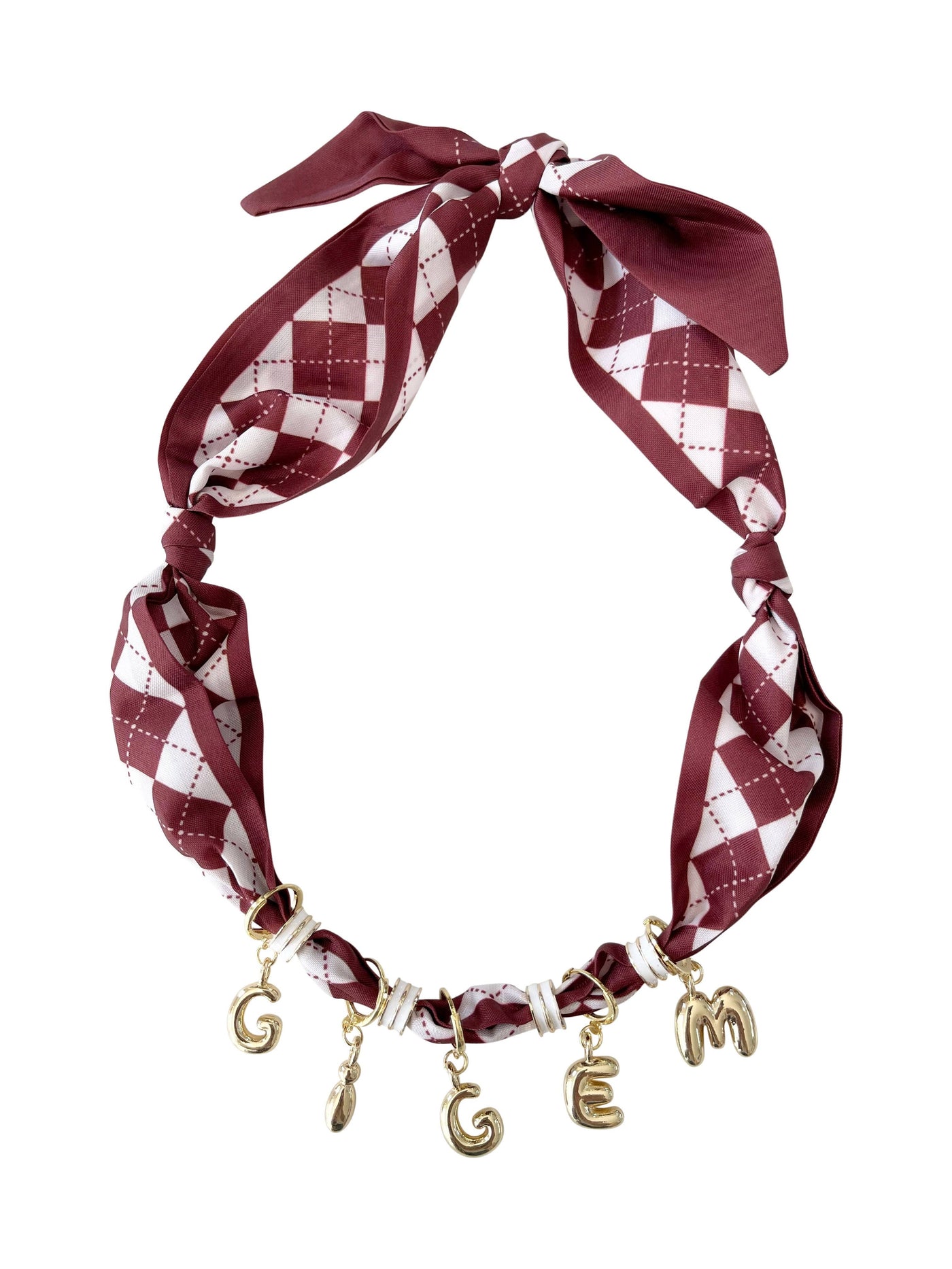 Maroon Game Day Bubble Letter Scarf Necklace 