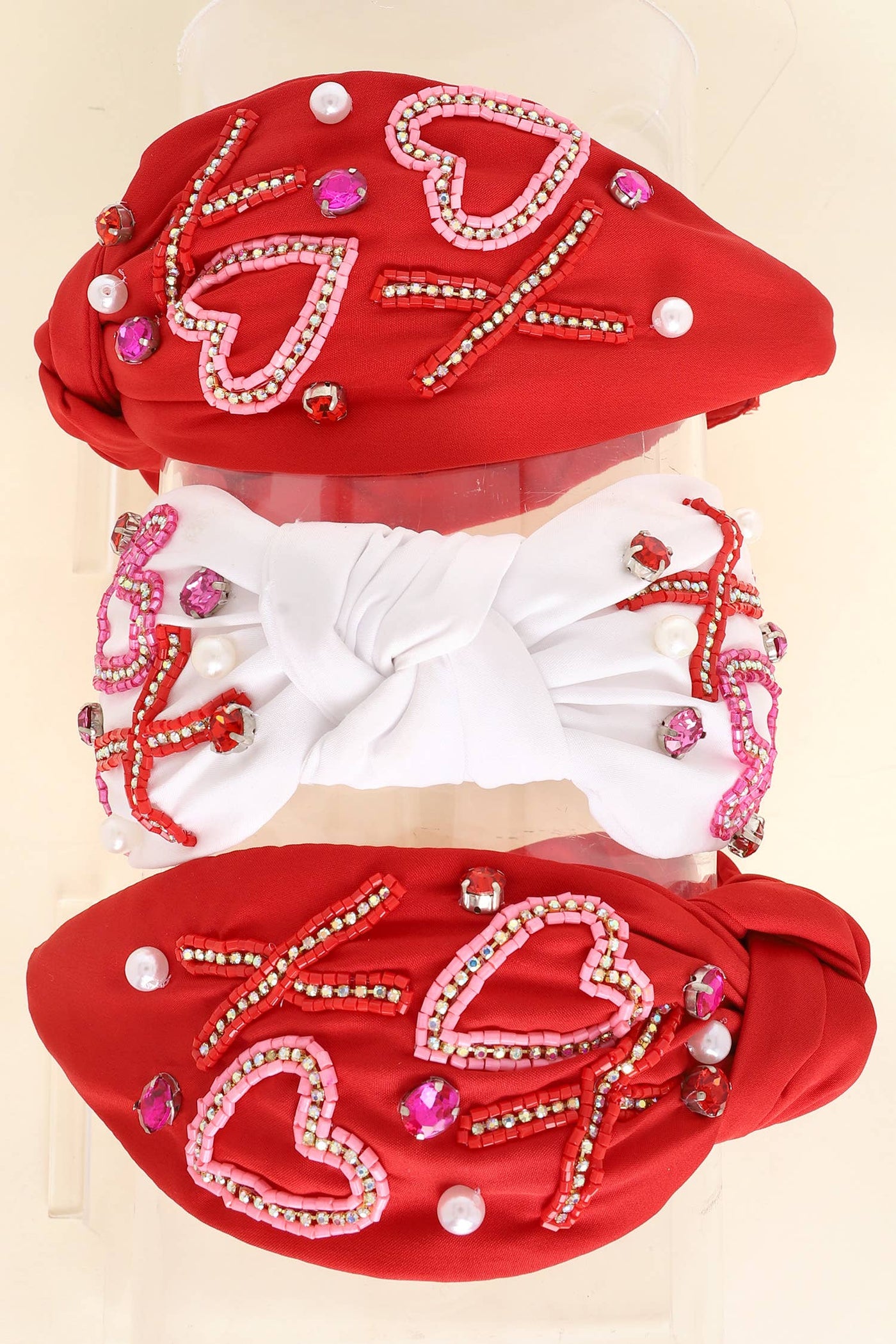 XOXO Valentine's Day Knotted Embellished  Headband: White