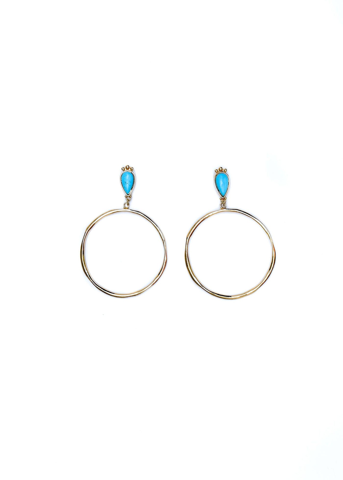 Turq Post Gold Hammered Hoop Earring