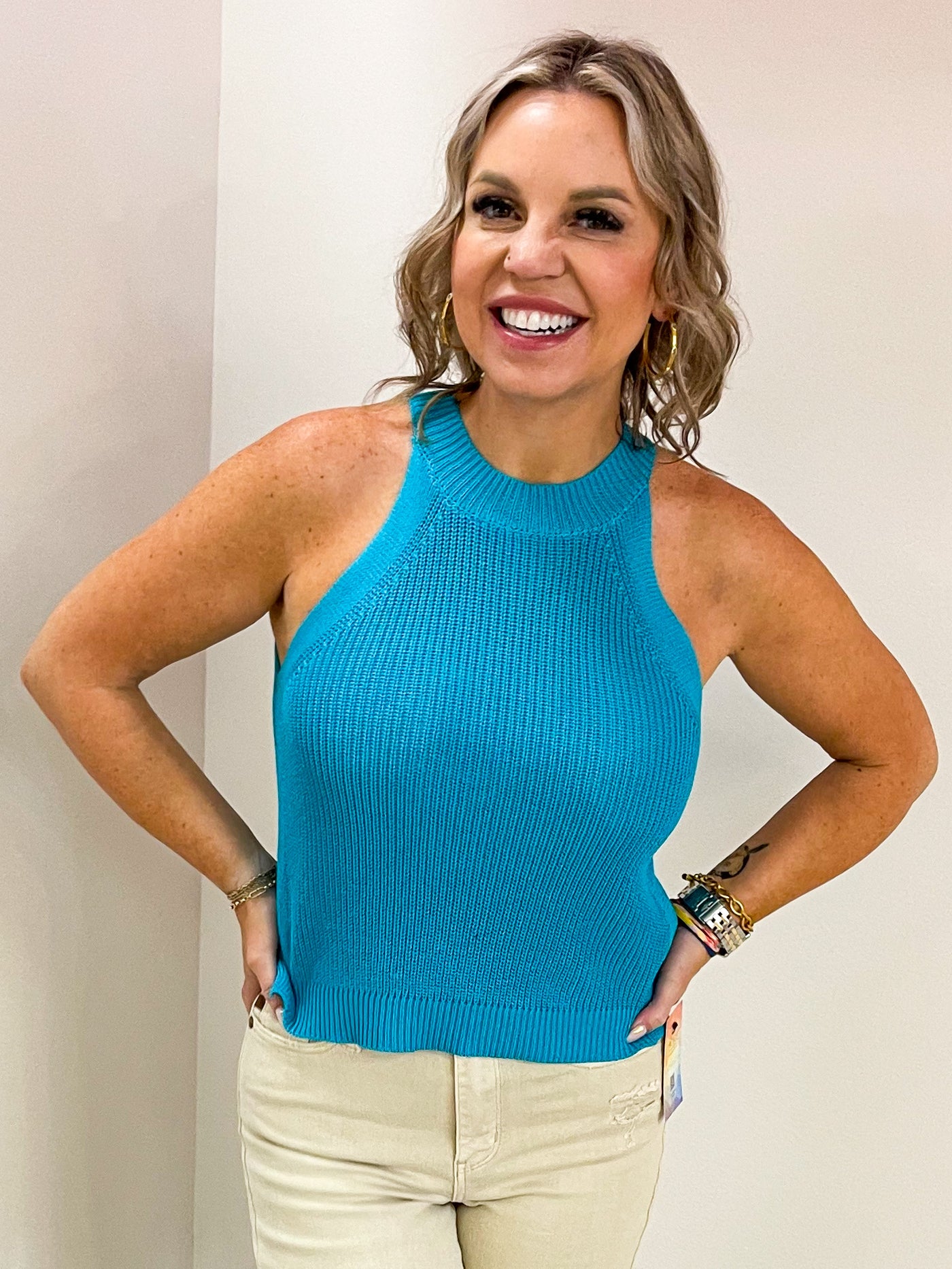 Jill Halter Neck Knit Top (Turquoise)
