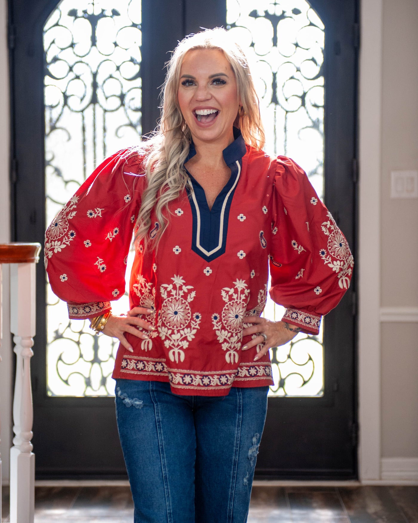 Tanyea Rust Embroidered Top