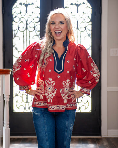 Tanyea Rust Embroidered Top