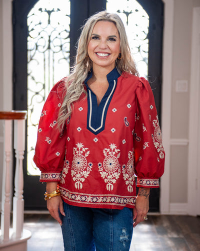 Tanyea Rust Embroidered Top