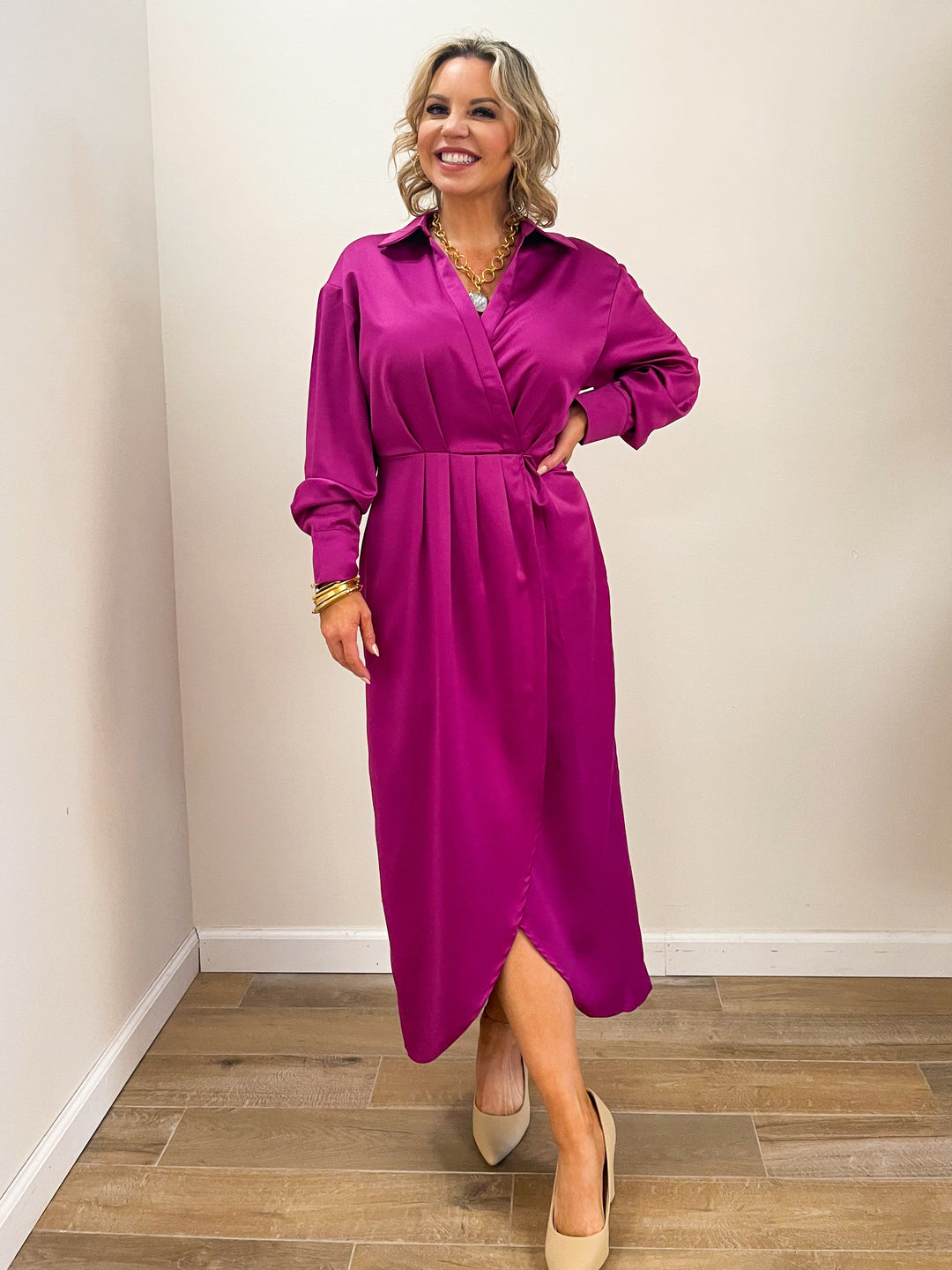 Shelby Midi Dress (Magenta) Medium Shelby Midi Dress (Magenta) Medium