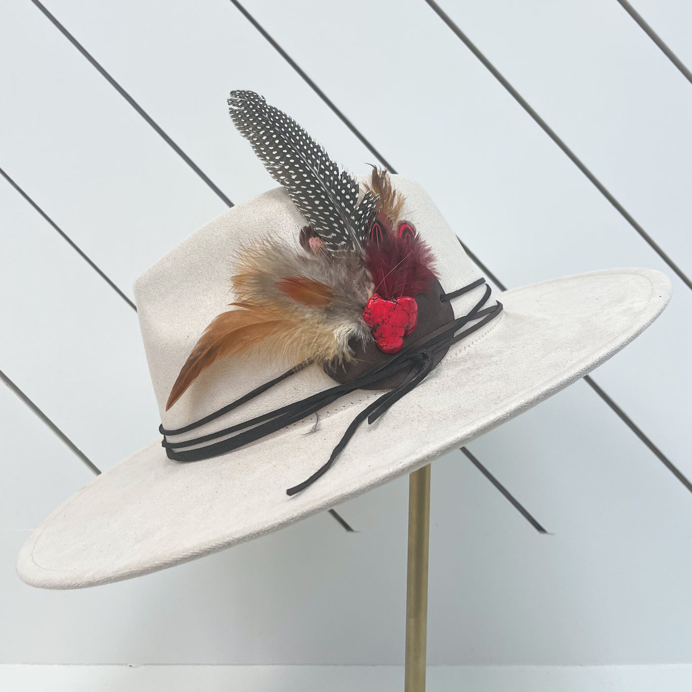 Boho Western Hat Red Turquoise and Red Feather