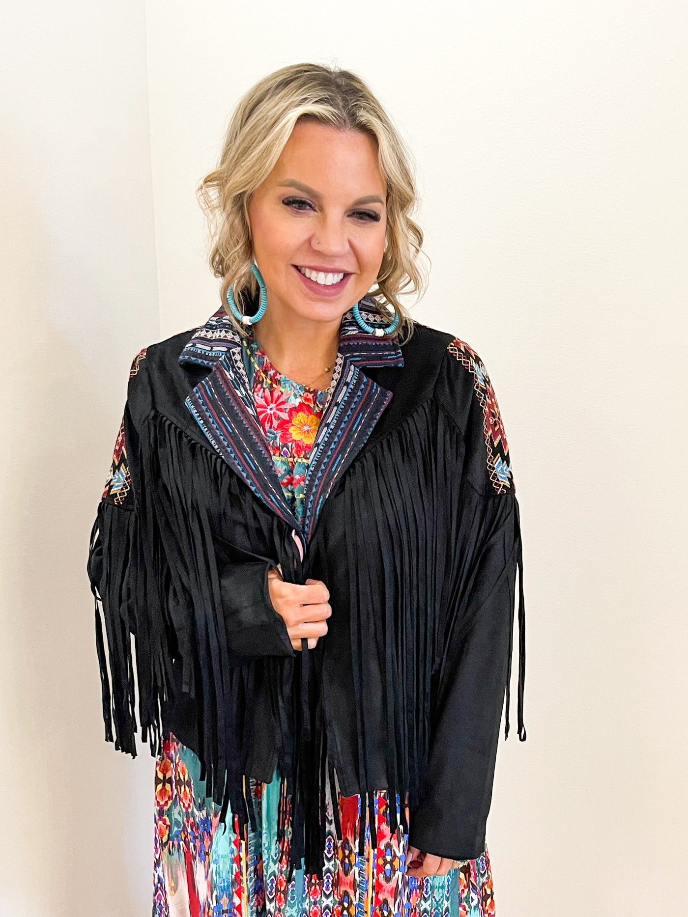 Claire Embroidered Suede Fringe Jacket