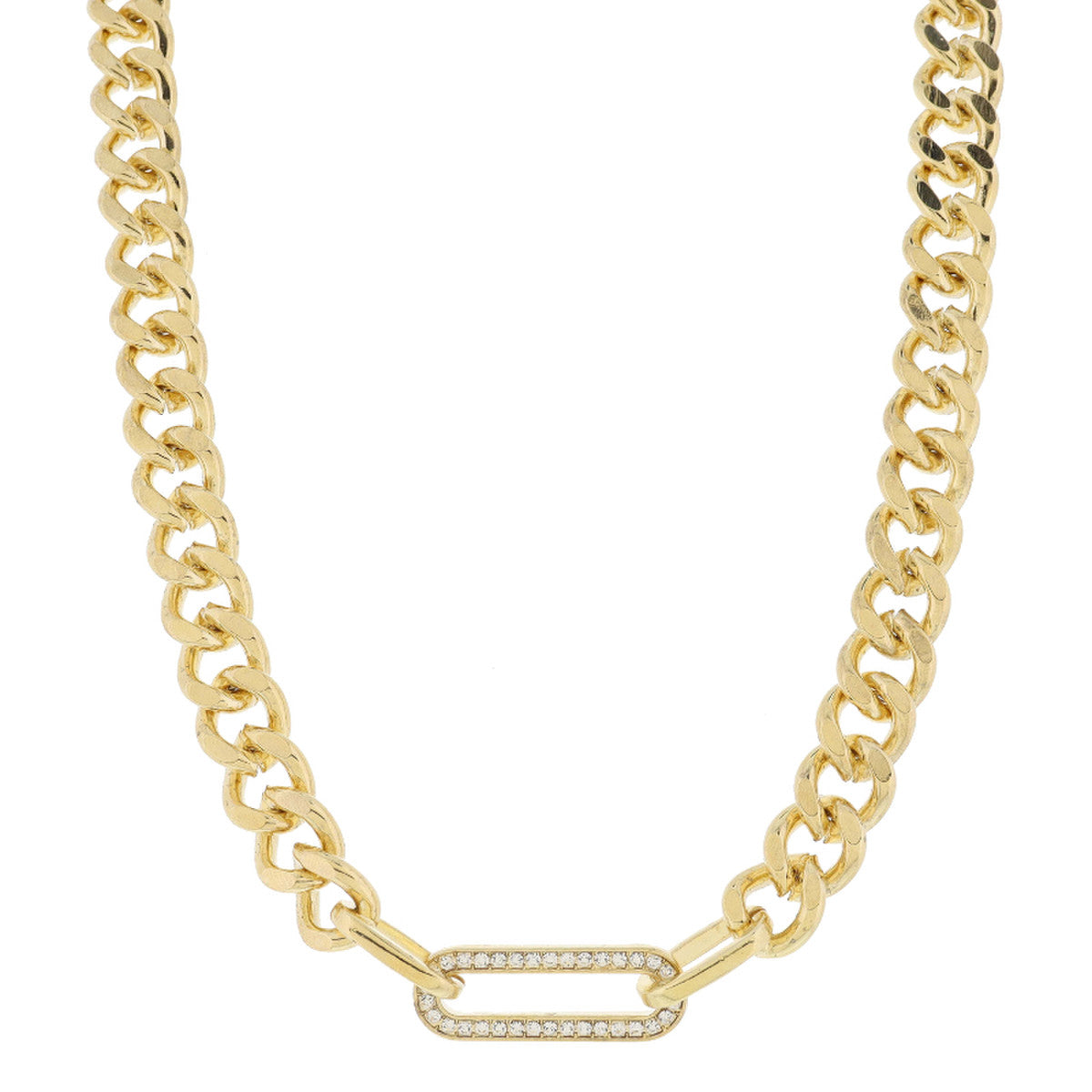 JM Gold Curb Pave Paperclip Necklace