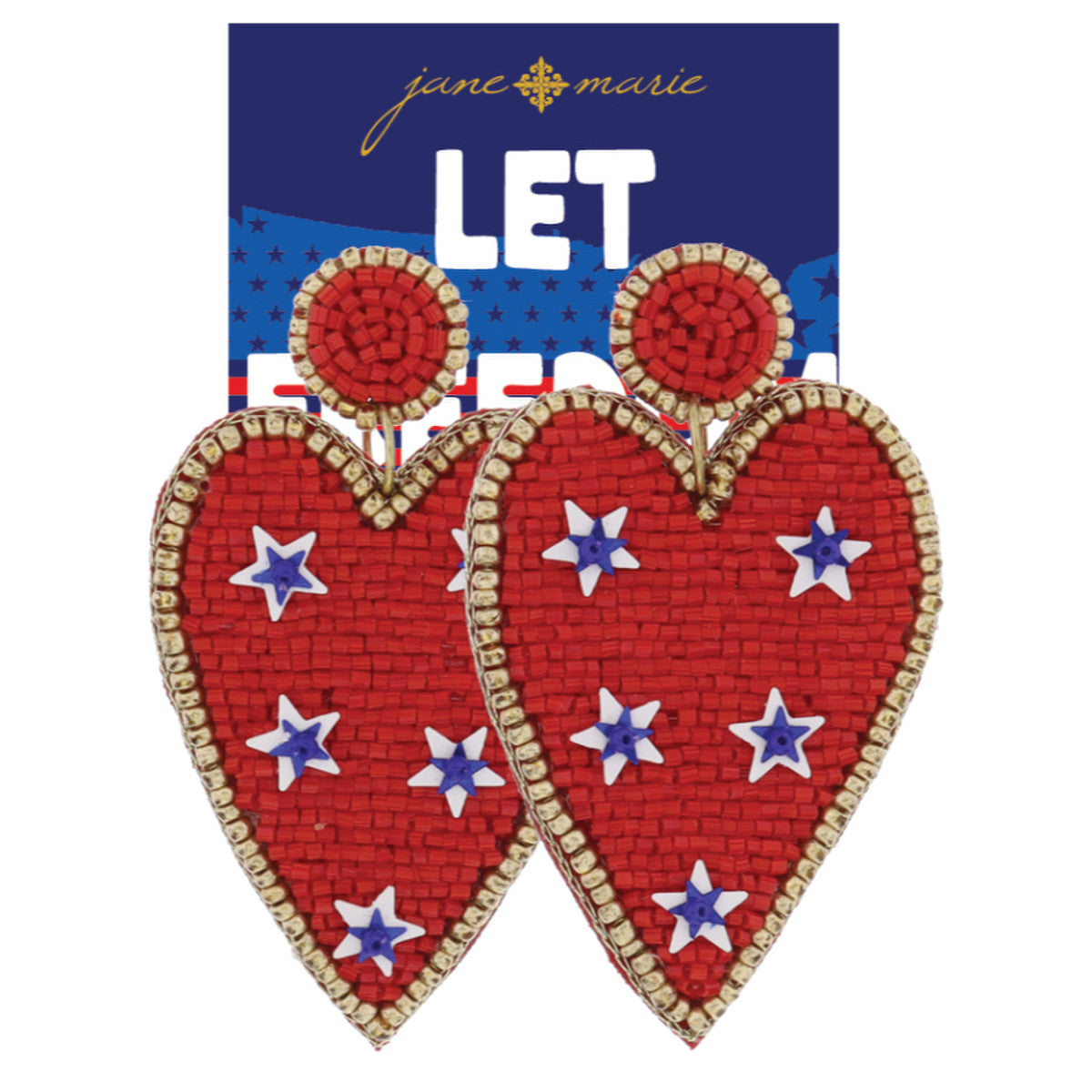 America Earrings (Red Heart w Stars)