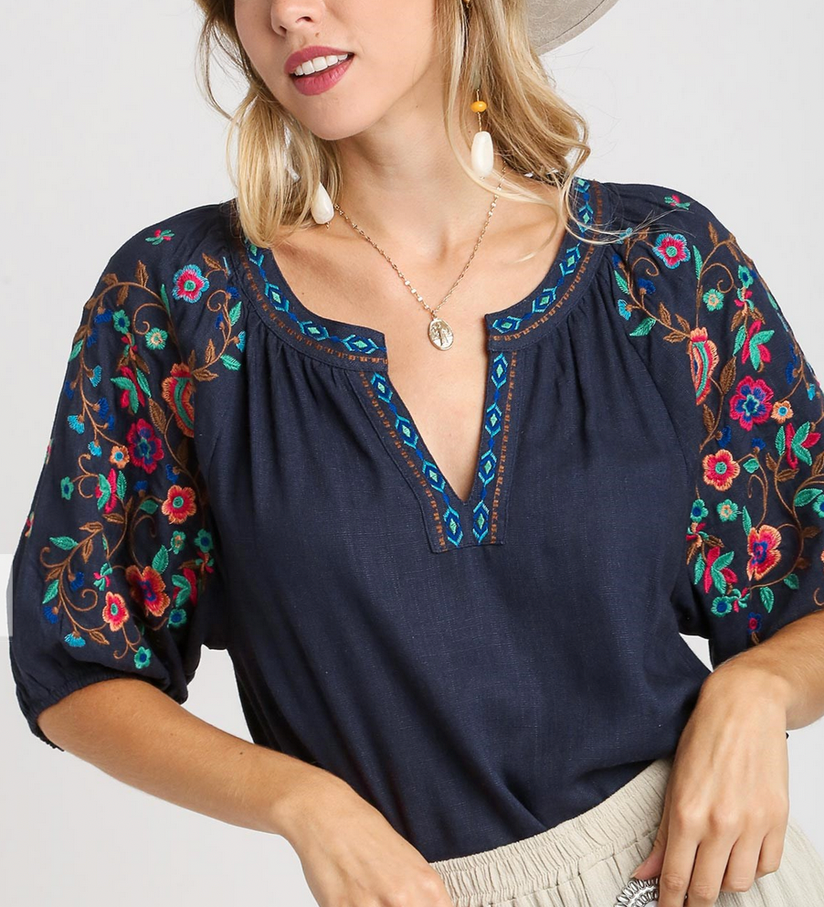 Margie Embroidered Balloon Sleeve Top
