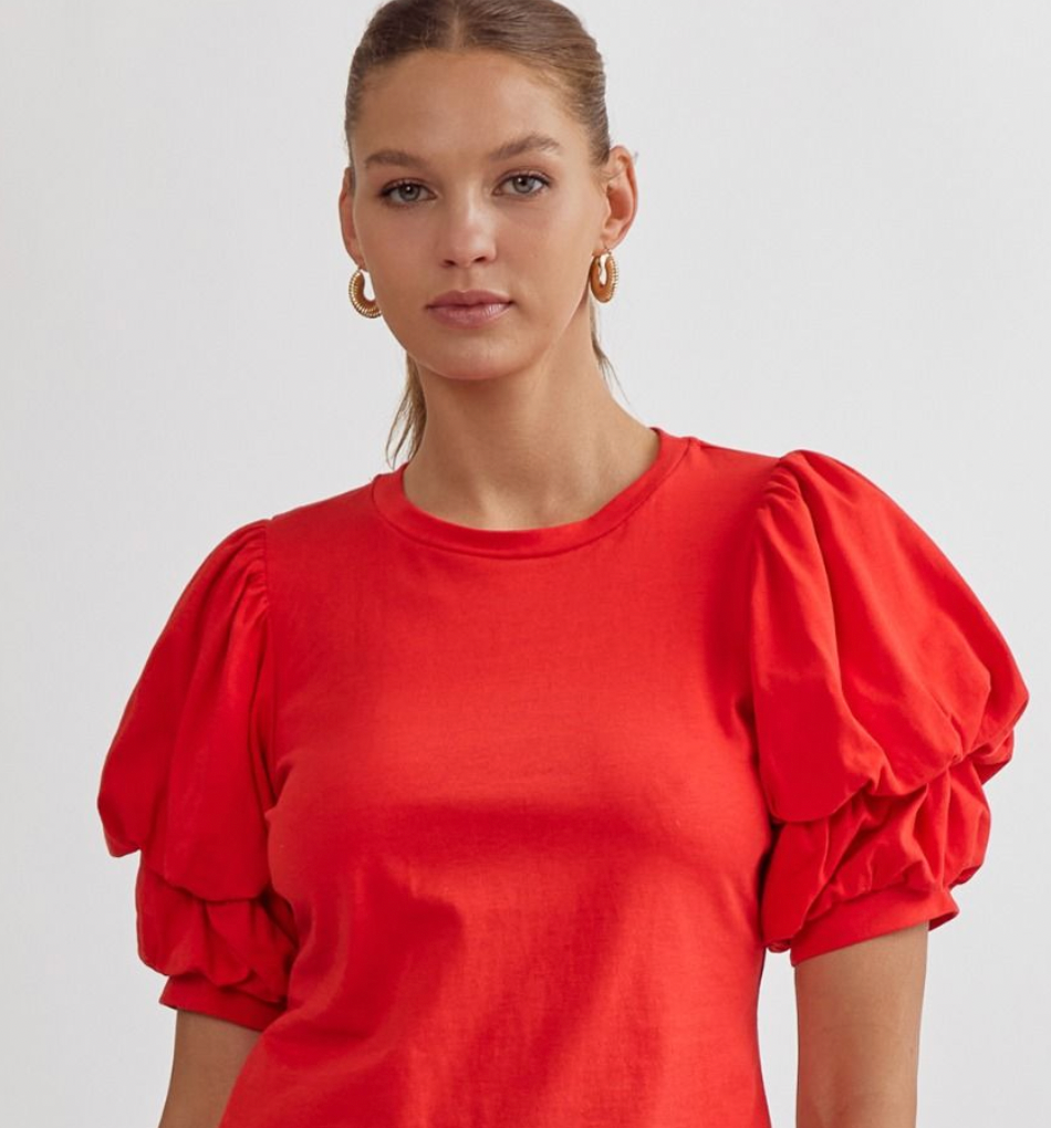Nesta Bubble Sleeve Top (Red)