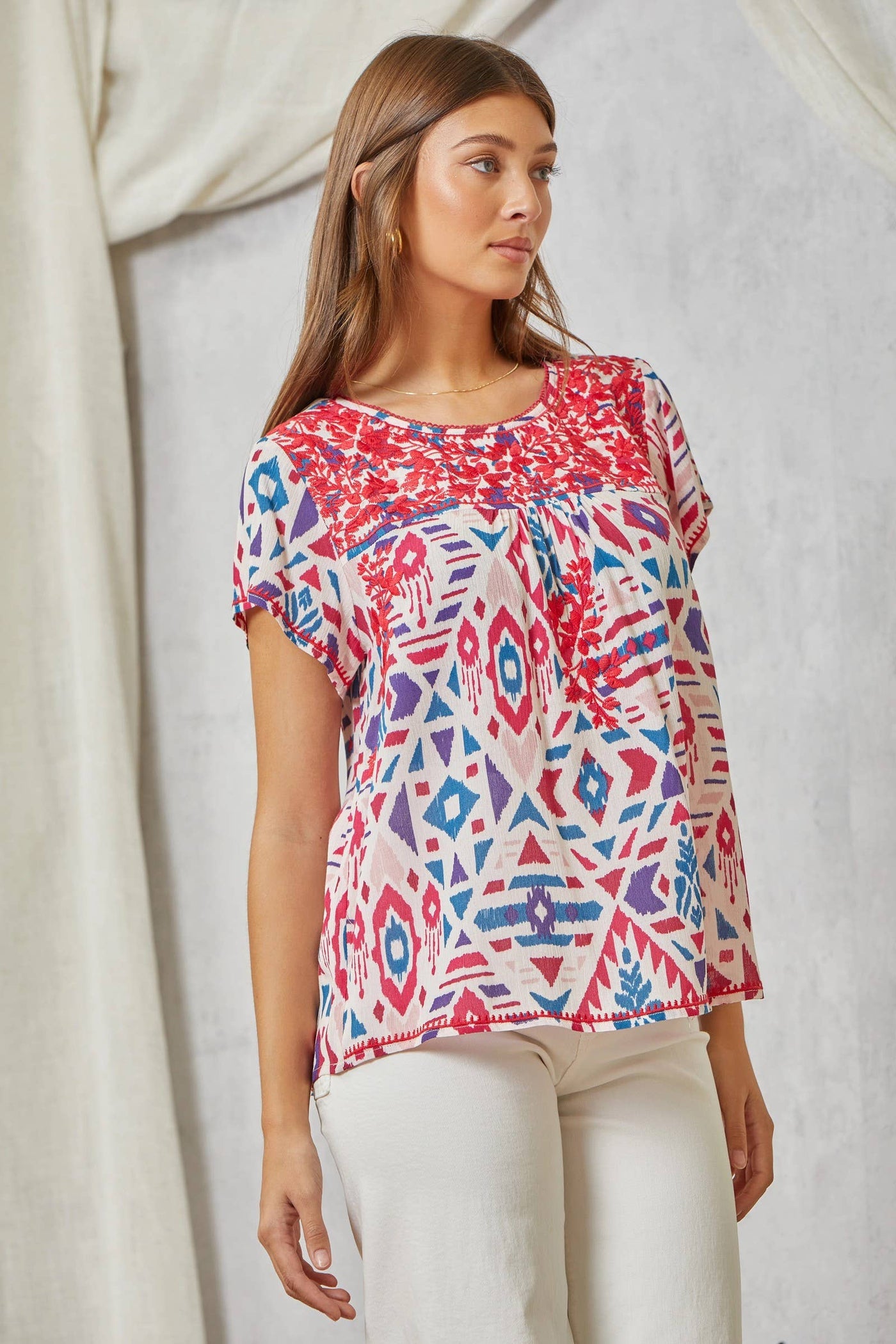 Leah Printed Embroidered Top