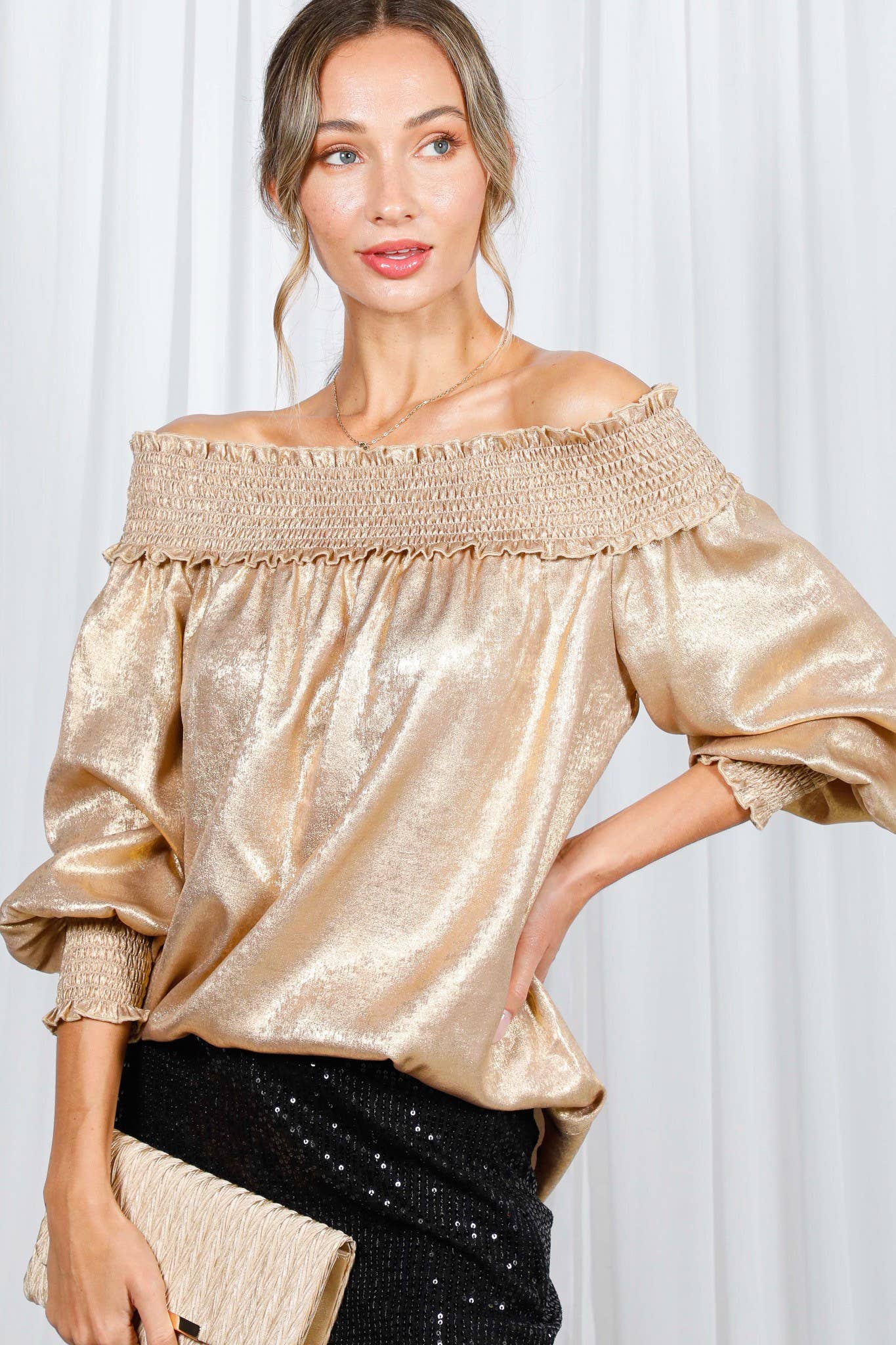 Vivianne Metallic Off-The-Shoulder Top