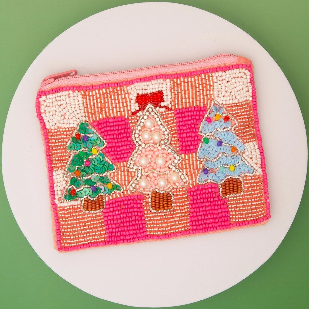 Christmas Tree Seed Beaded Coin Bag