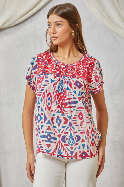 Leah Printed Embroidered Top
