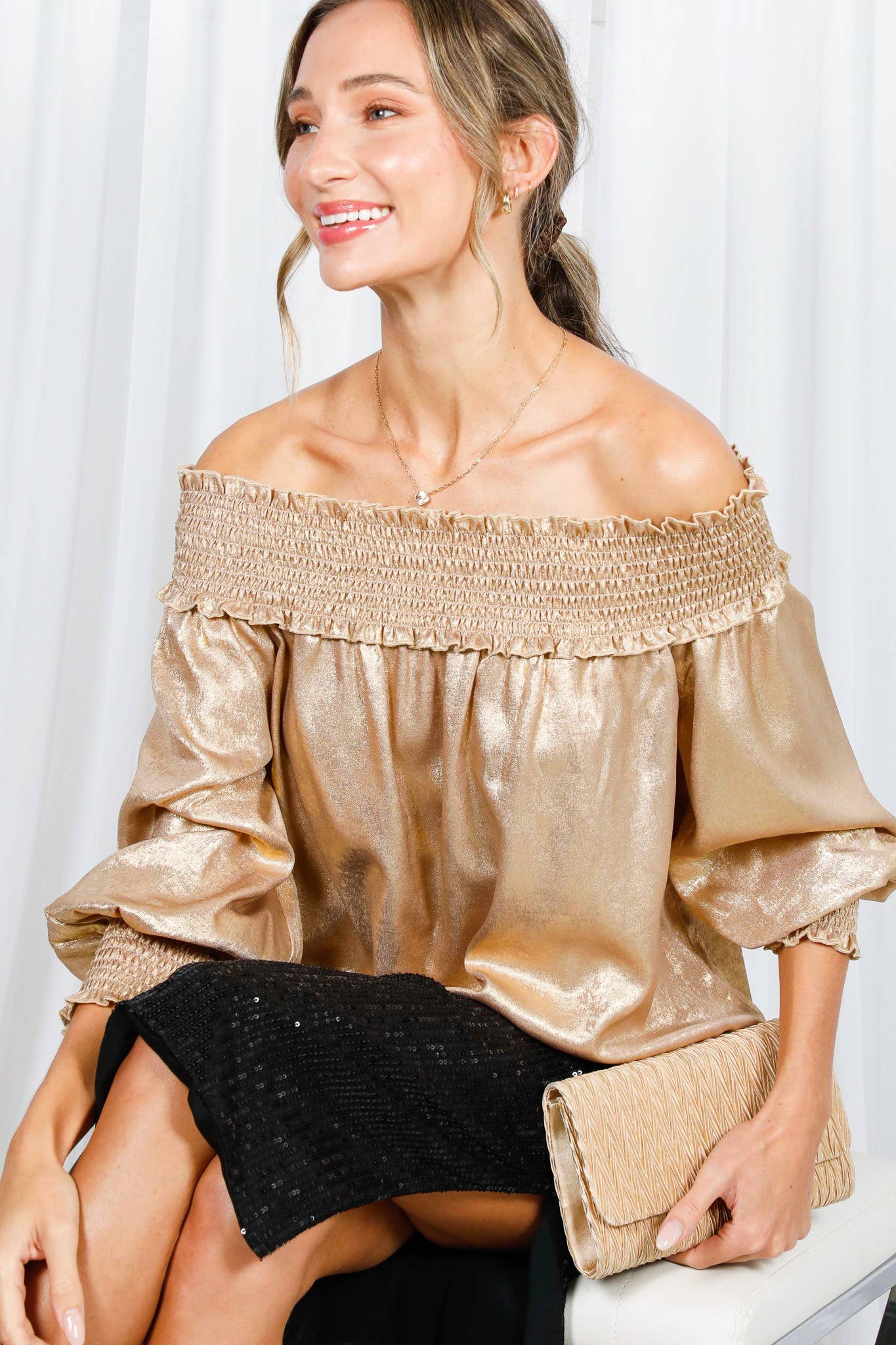 Vivianne Metallic Off-The-Shoulder Top