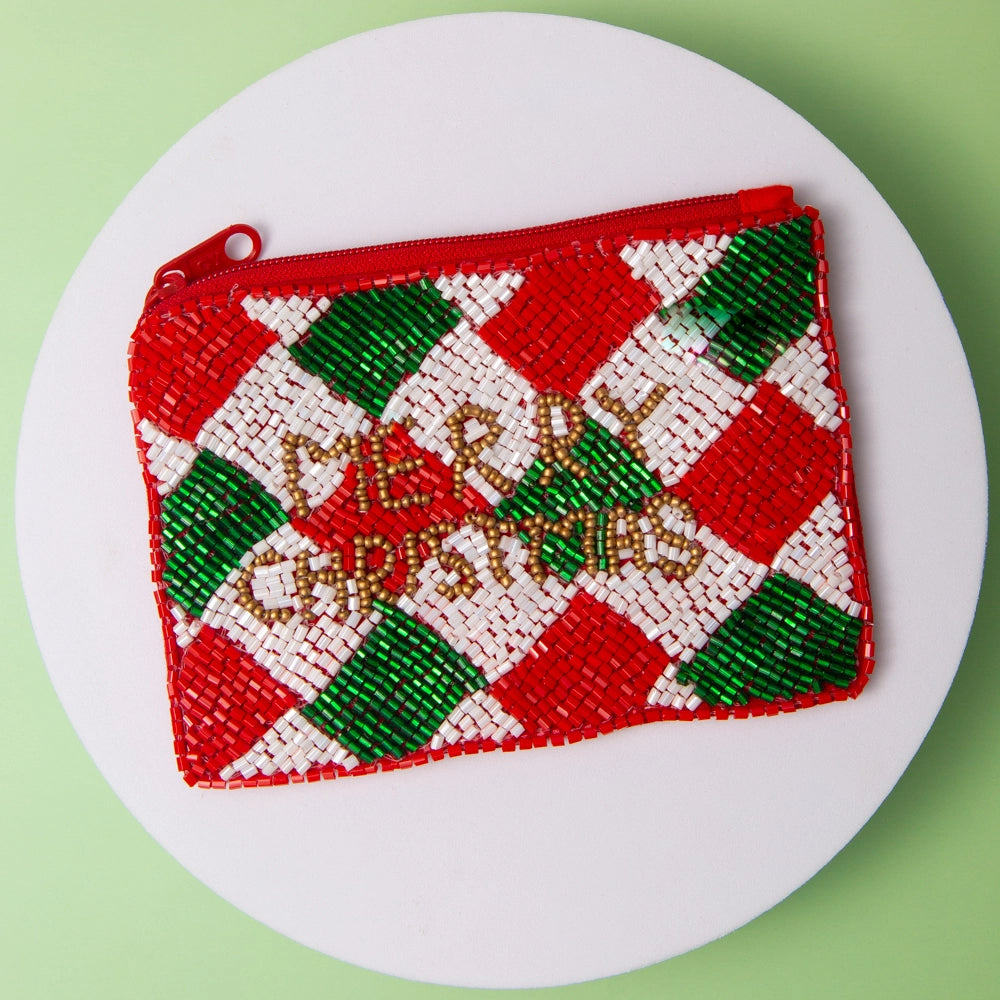Merry Christmas Seed Beaded Coin Bag