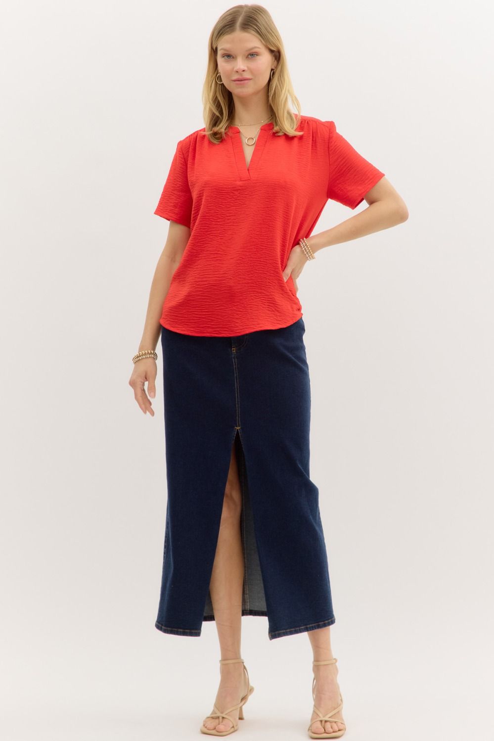 Erika V-Neck Blouse (Red)