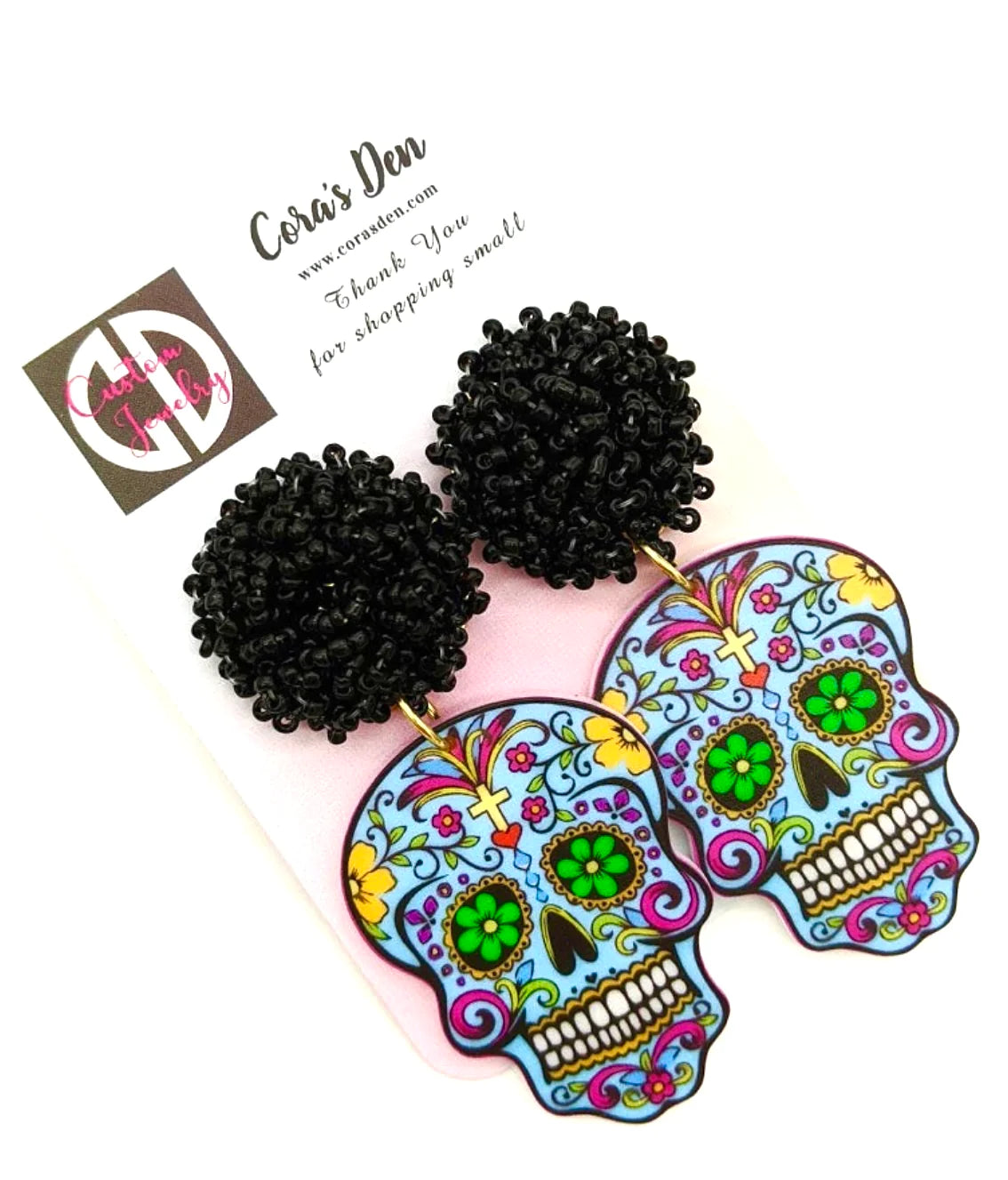 Black Sugar Skull Earrings