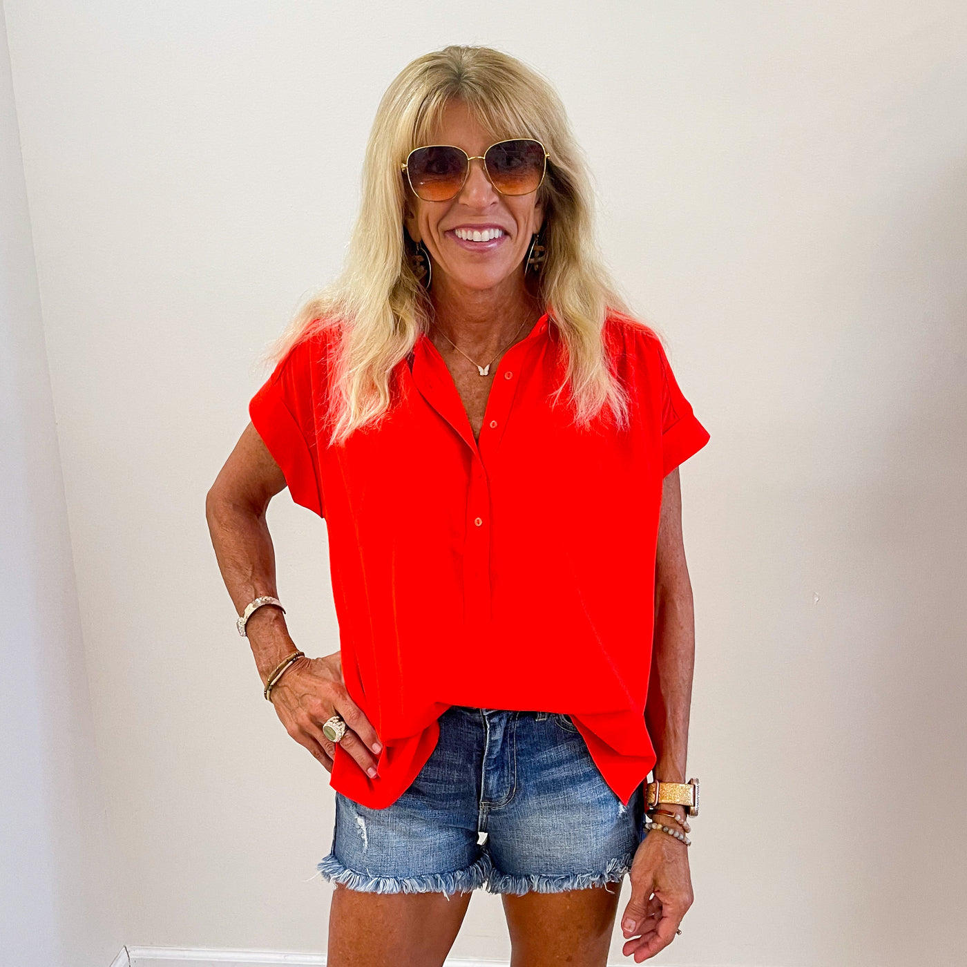 Kyra Button Down Top (Red)