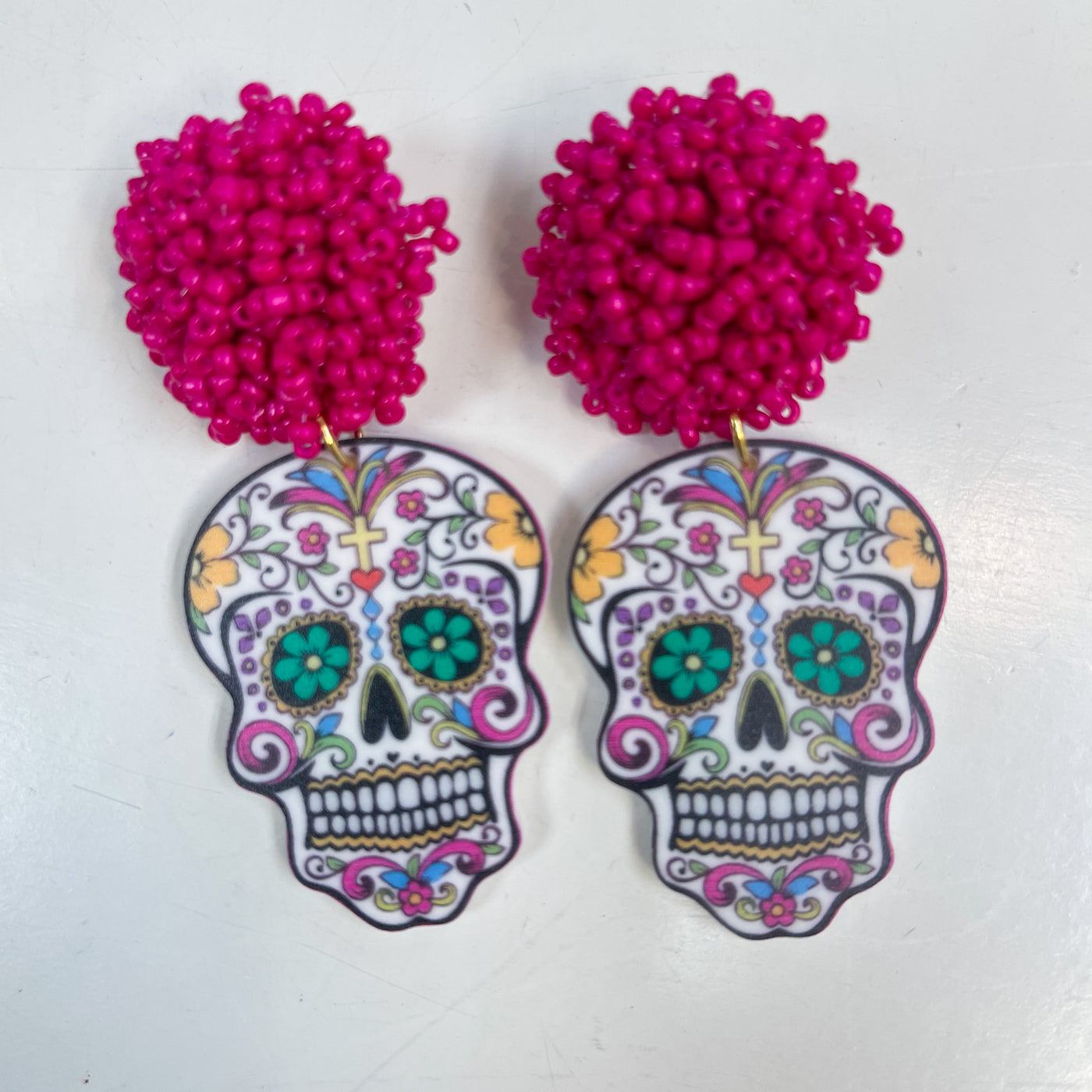 Pink Sugar Skull Earrings