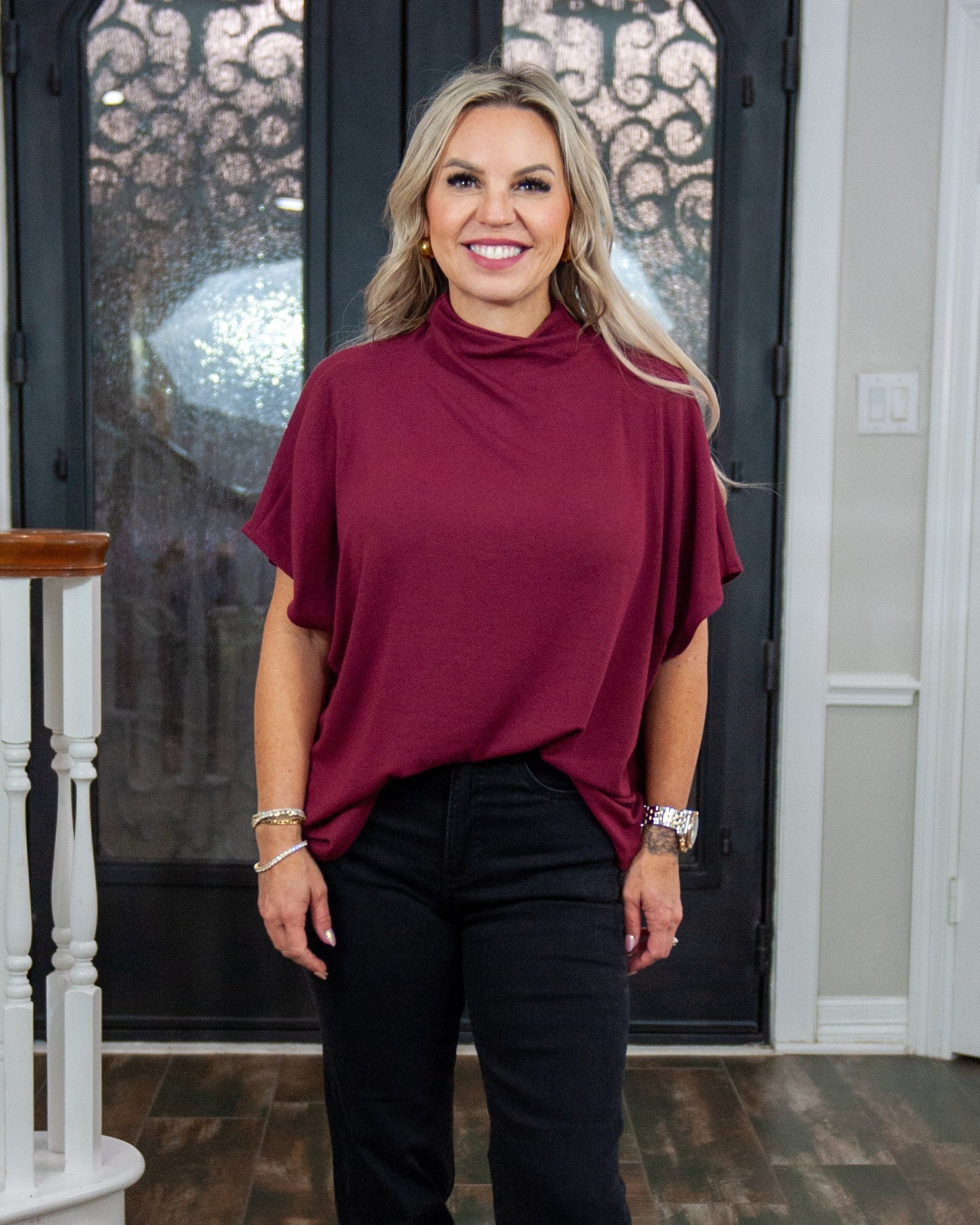 Josie Mock Neck Top (Wine)