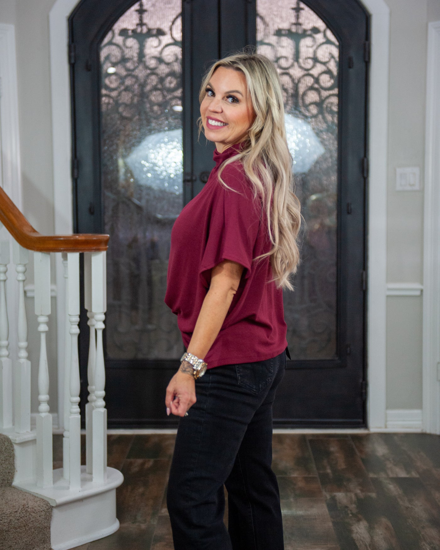 Josie Mock Neck Top (Wine)