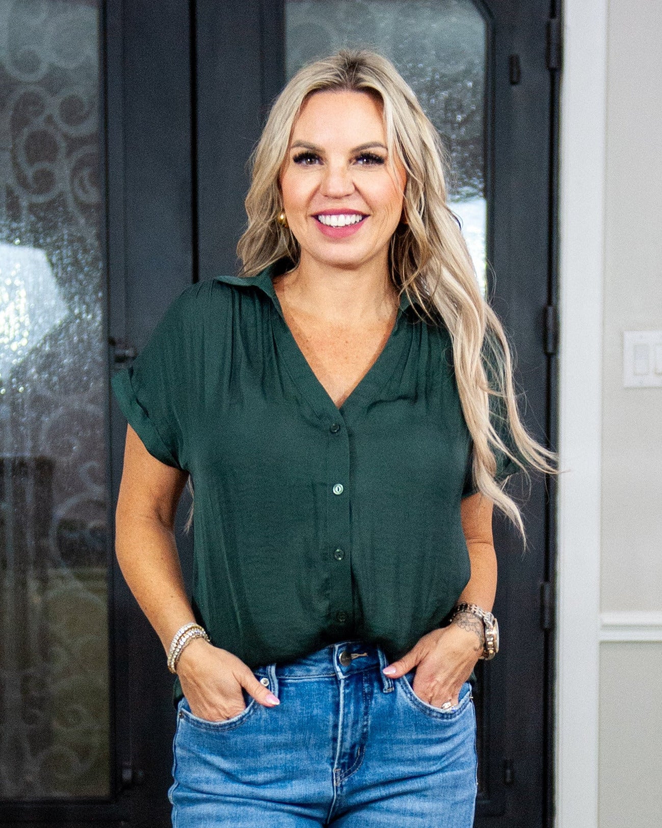 Staci Short Sleeve Top (Forest Green)