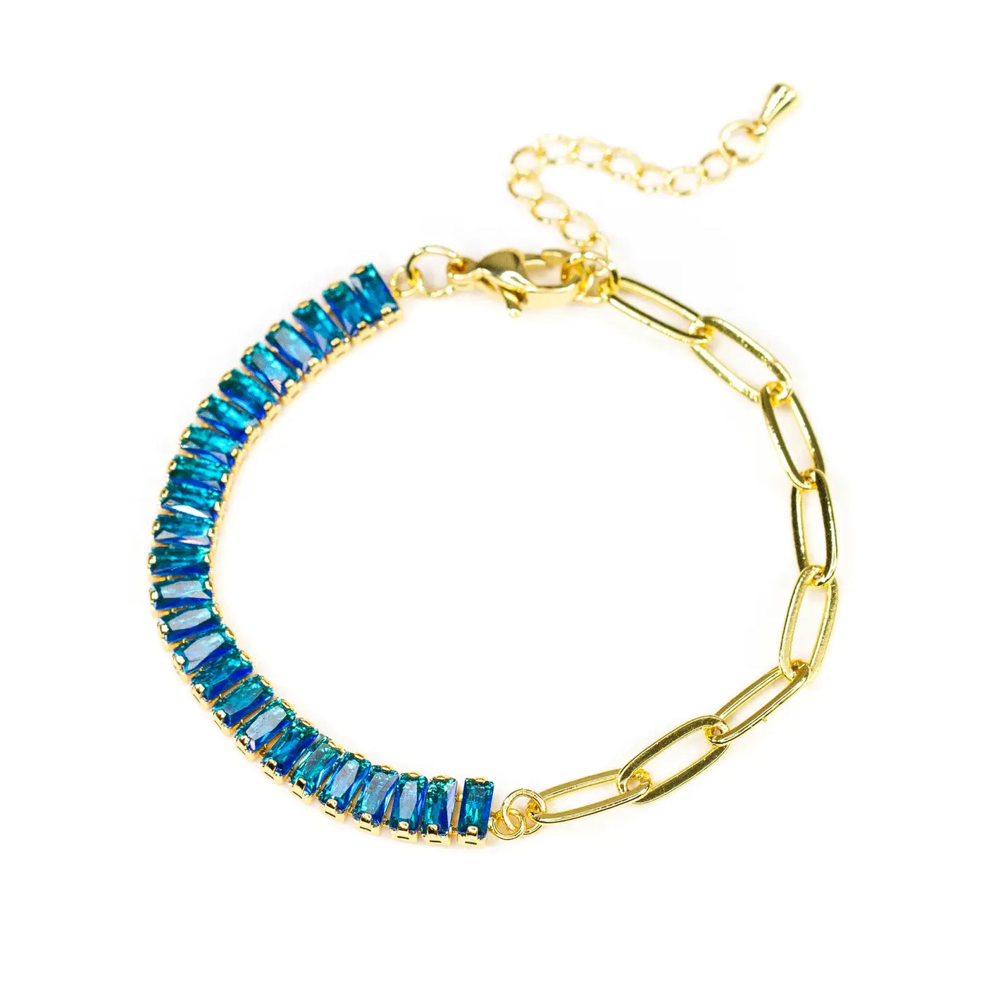 Baguette and Chain Link Bracelet (Blue)
