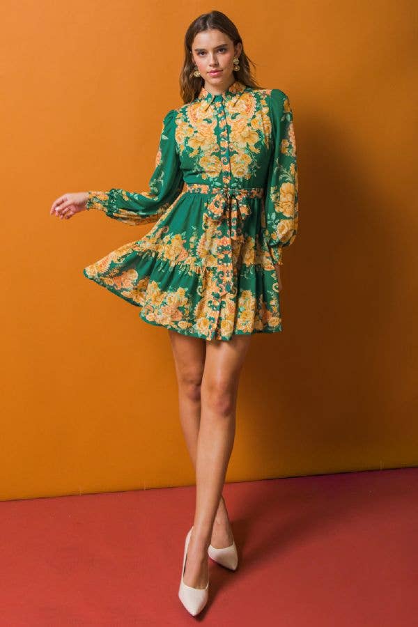 Tarah Green Floral Dress