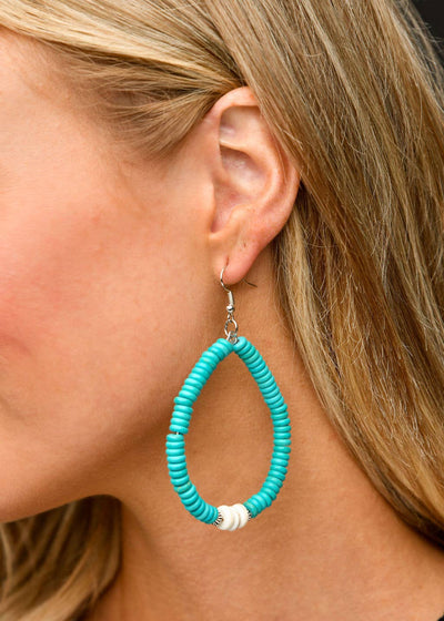 Turquoise and Ivory Beaded Teardrop Earring