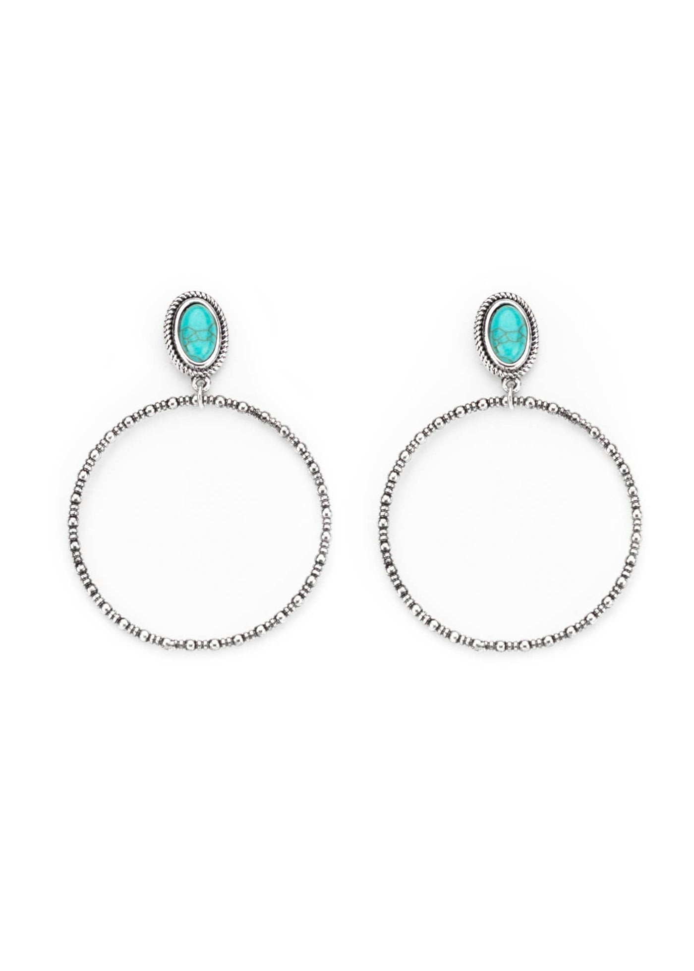 Turq 2.5" Burnish Silver Dotted Hoop Earring