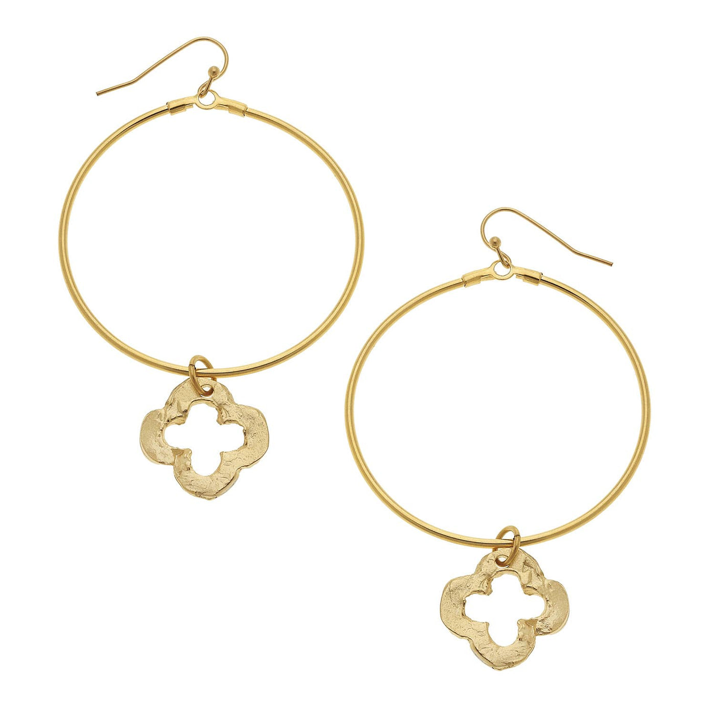 Gold Open Clover and Round Hoop Earrings